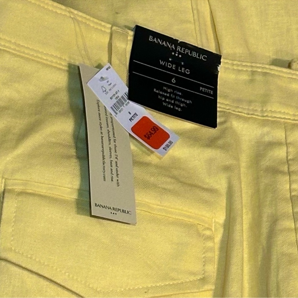 Banana Republic Yellow Linen Blend Wide Leg Pleated Trouser Size 6P - Picture 2 of 2